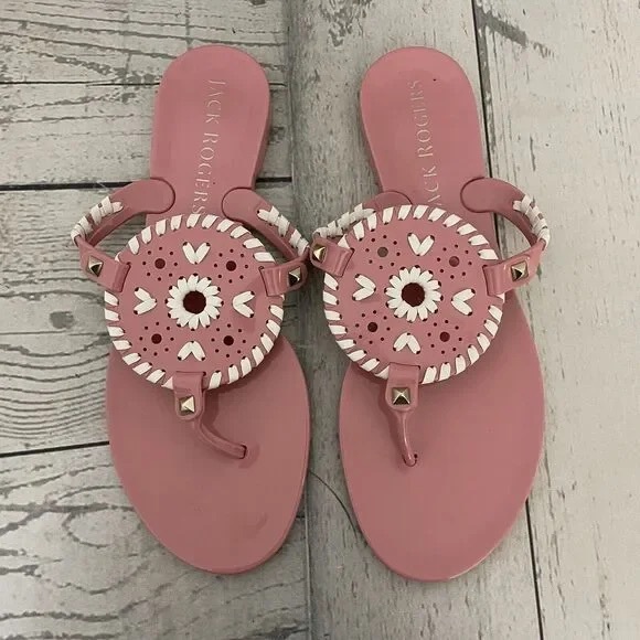 Jack Rogers Flats Womens Size 7 Georgica Jelly Boho Pink White Slip On Sandals - Picture 1 of 3